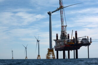 Deepwater Wind installing the first offshore wind farm at Block Island, Rhode Island, August 14, 2016. Credit: Mark Harrington/Newsday RM via Getty Images