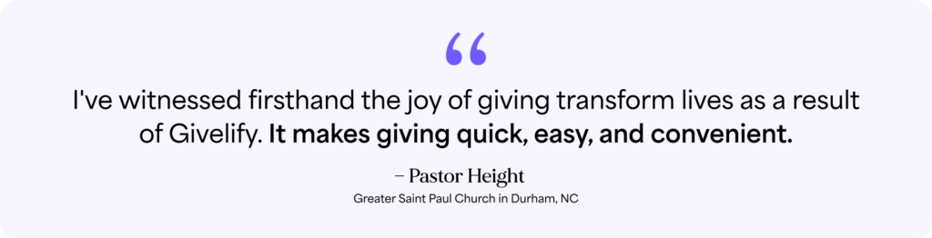 quote from pastor about how Givelify's giving app makes giving quick, easy, and convenient