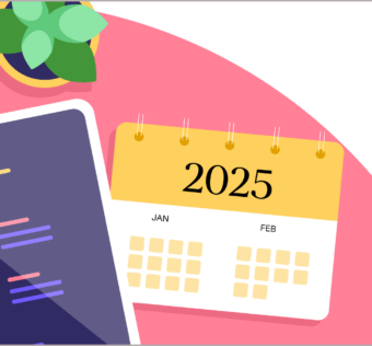 tablet next to a 2025 calendar