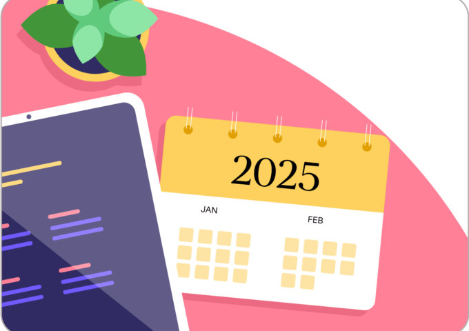 tablet next to a 2025 calendar